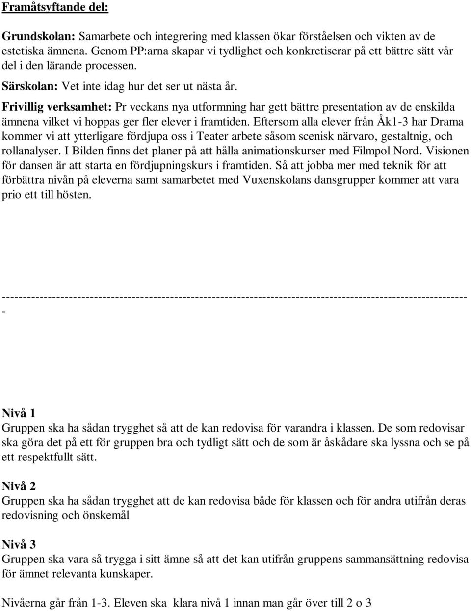 Frivillig verksamhet: Pr veckans nya utformning har gett bättre presentation av de enskilda ämnena vilket vi hoppas ger fler elever i framtiden.
