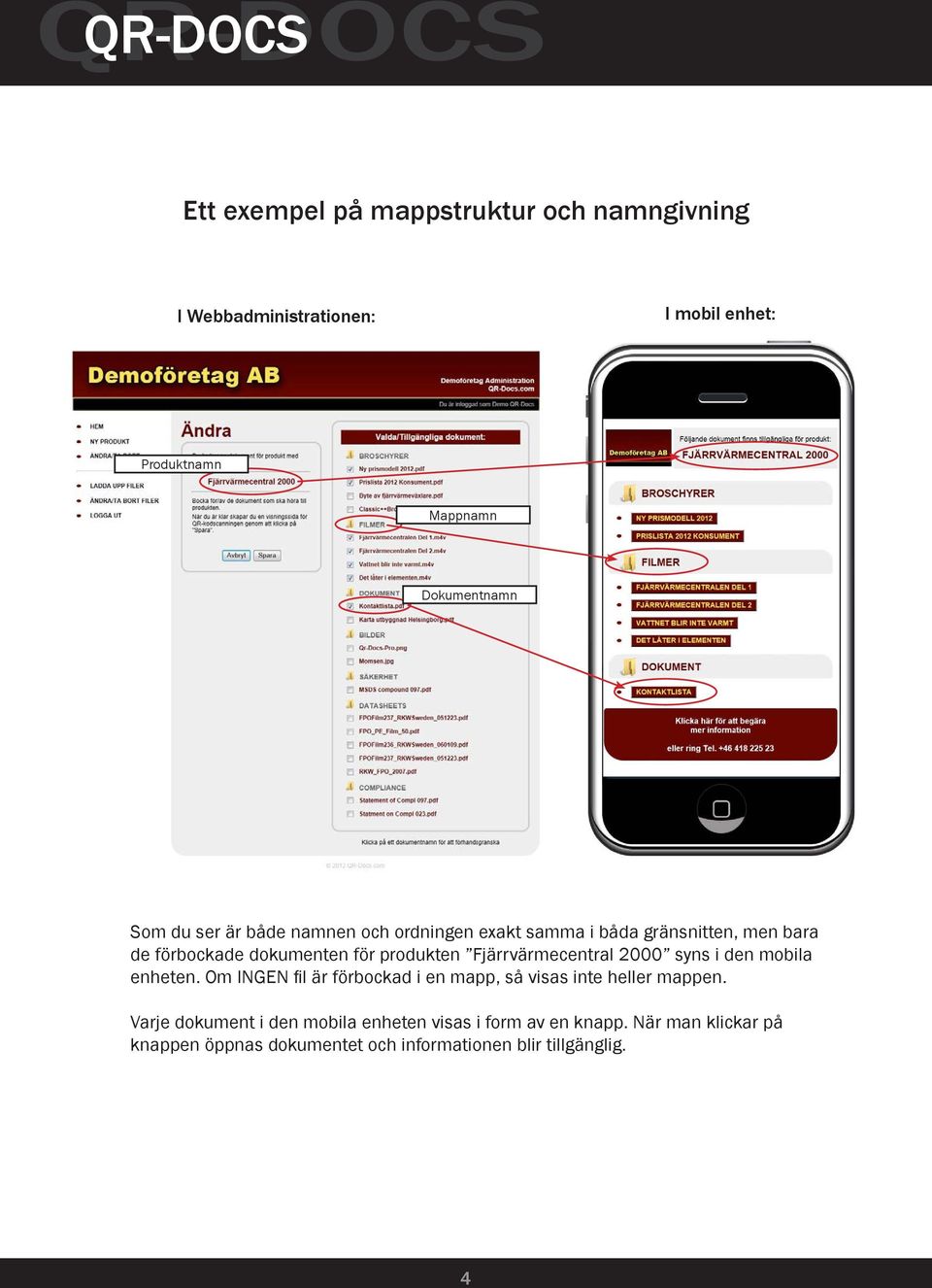 Fjärrvärmecentral 2000 syns i den mobila enheten. Om INGEN fil är förbockad i en mapp, så visas inte heller mappen.