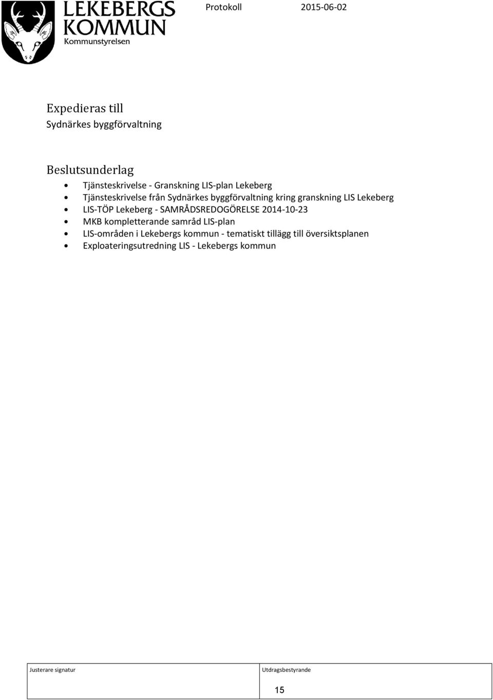 Lekeberg - SAMRÅDSREDOGÖRELSE 2014-10-23 MKB kompletterande samråd LIS-plan LIS-områden i