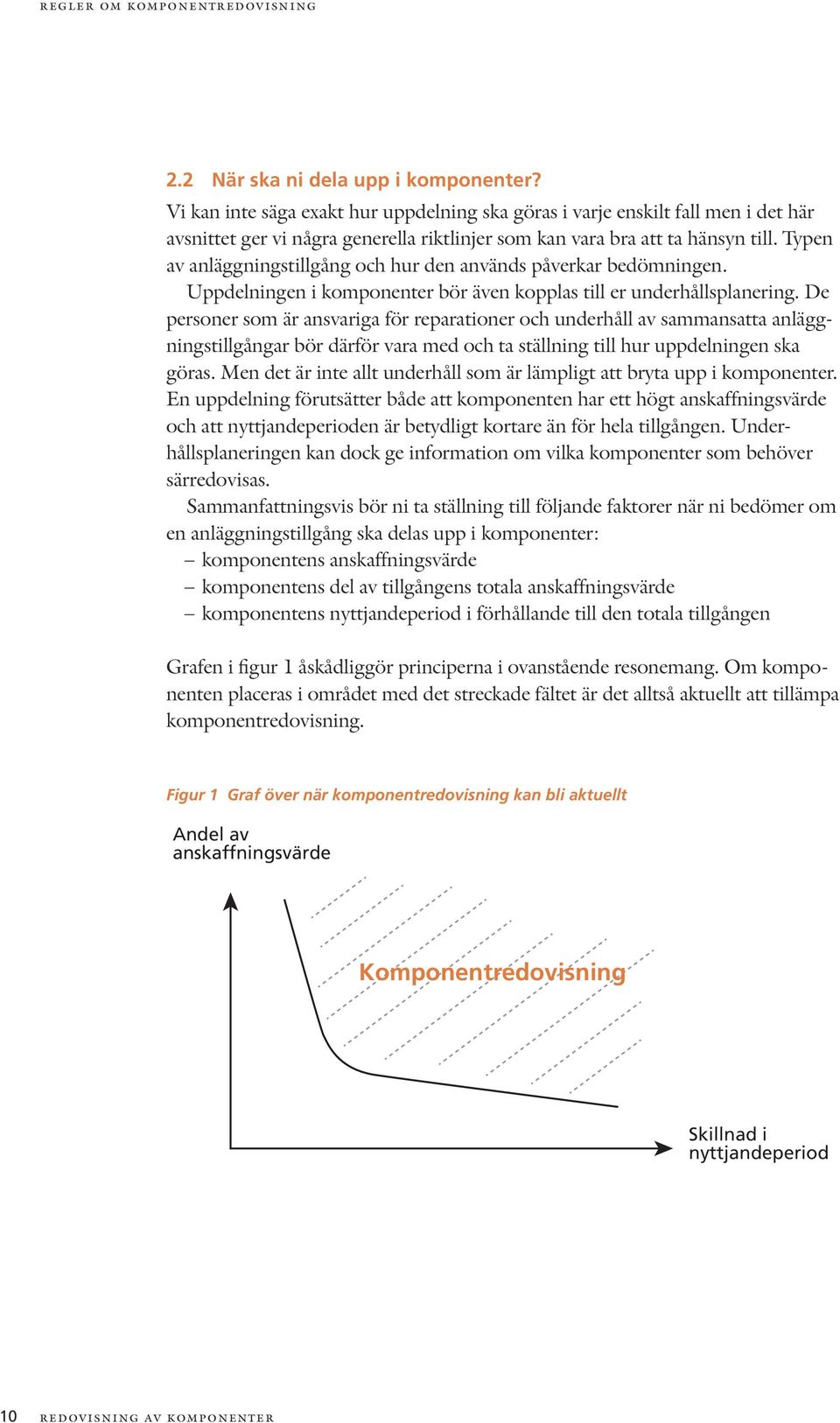 Typen av anläggningstillgång och hur den används påverkar bedömningen. Uppdelningen i komponenter bör även kopplas till er underhållsplanering.