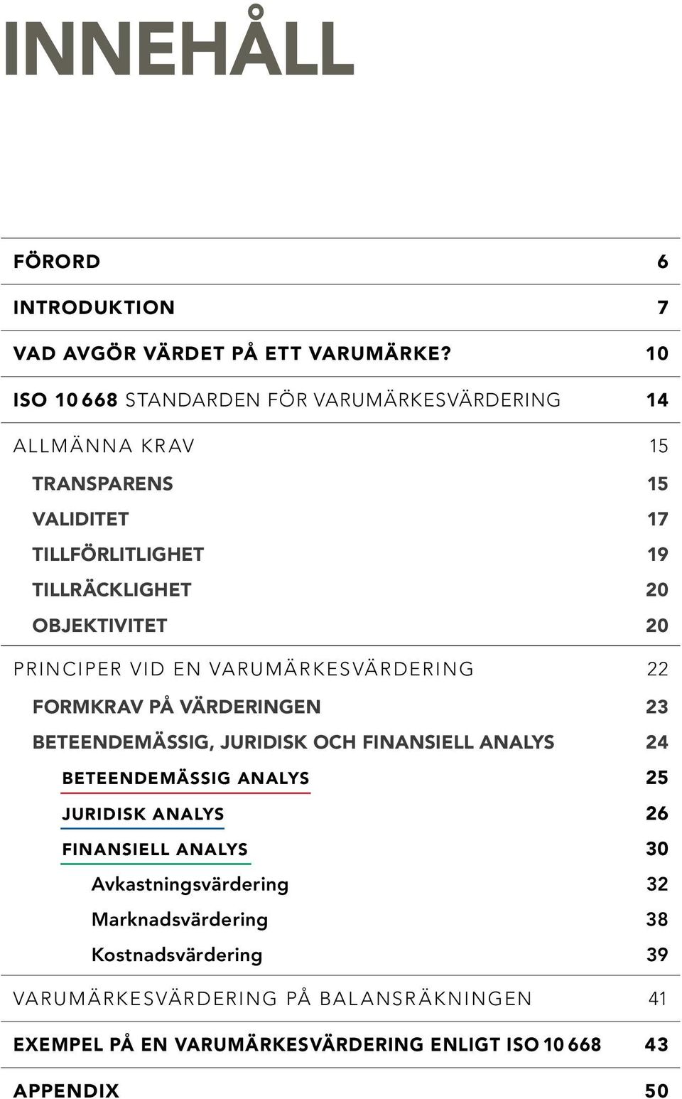 Objektivitet 20 Principer vid en varumärkes värdering 22 Formkrav på värderingen 23 Beteendemässig, juridisk och finansiell analys 24