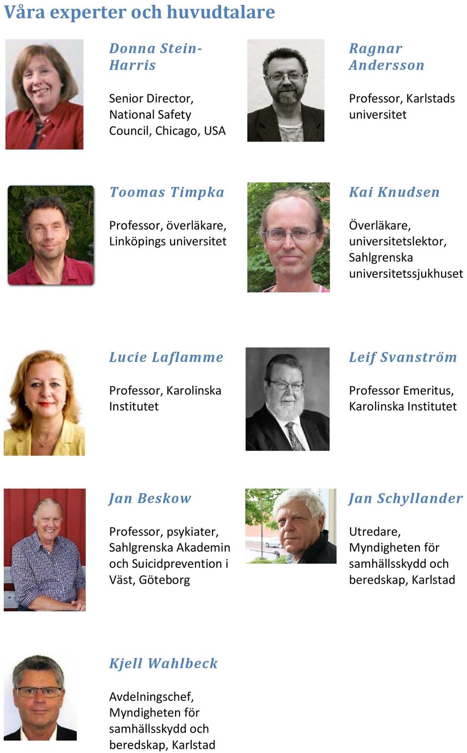 Karolinska Institutet Leif Svanström Professor Emeritus, Karolinska Institutet Jan Beskow Professor, psykiater, Sahlgrenska Akademin och Suicidprevention i Väst,