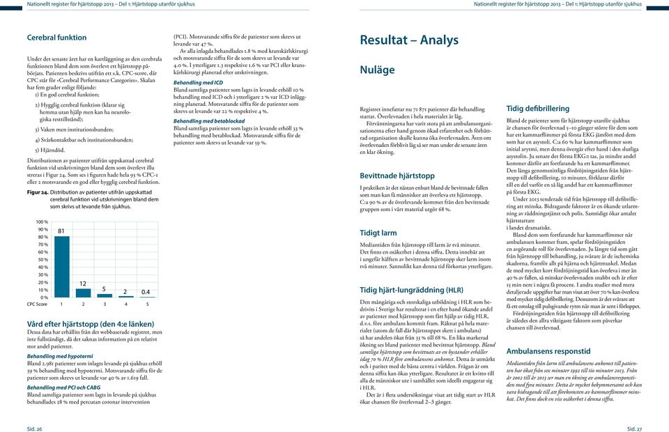 Skalan har fem grader enligt följande: 1) En god cerebral funktion; 2) Hygglig cerebral funktion (klarar sig hemma utan hjälp men kan ha neurologiska resttillstånd); 3) Vaken men institutionsbunden;