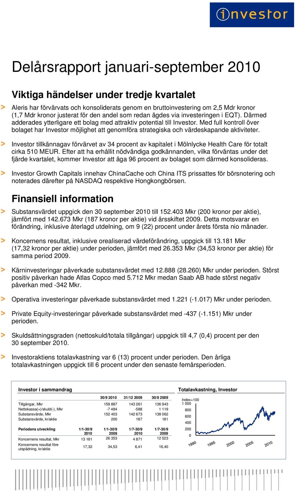 Med full kontroll över bolaget har Investor möjlighet att genomföra strategiska och värdeskapande aktiviteter.