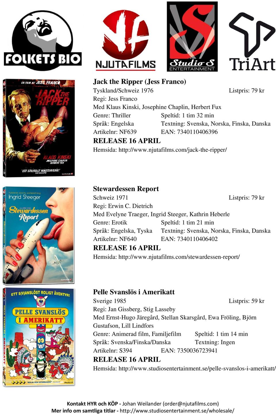 Dietrich Med Evelyne Traeger, Ingrid Steeger, Kathrin Heberle Genre: Erotik Speltid: 1 tim 21 min Språk: Engelska, Tyska Textning: Svenska, Norska, Finska, Danska Artikelnr: NF640 EAN: 7340110406402