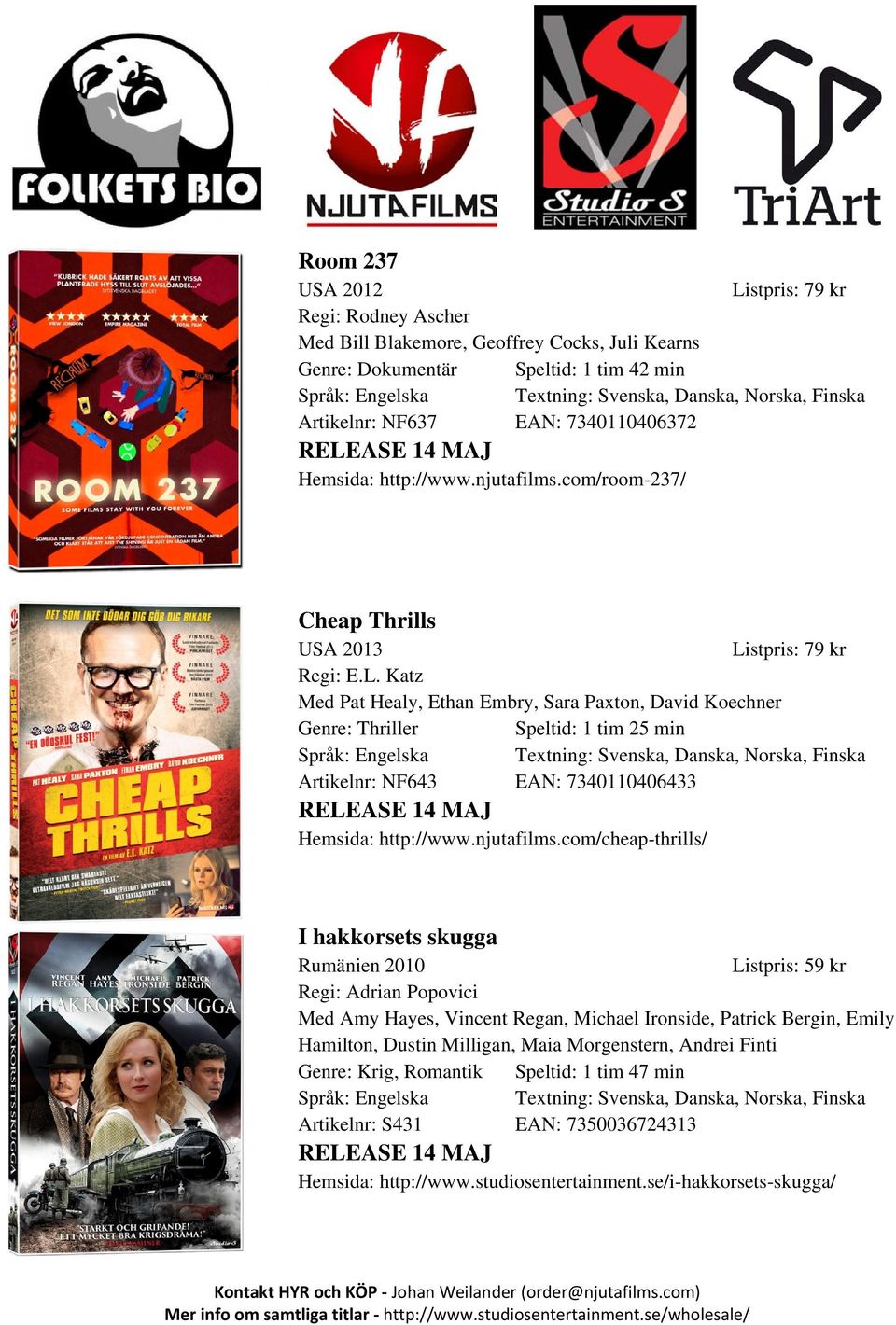 ASE 14 MAJ Hemsida: http://www.njutafilms.com/room-237/ Cheap Thrills USA 2013 Regi: E.L.