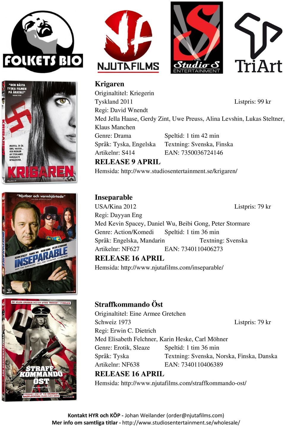 se/krigaren/ Inseparable USA/Kina 2012 Regi: Dayyan Eng Med Kevin Spacey, Daniel Wu, Beibi Gong, Peter Stormare Genre: Action/Komedi Speltid: 1 tim 36 min Språk: Engelska, Mandarin Textning: Svenska