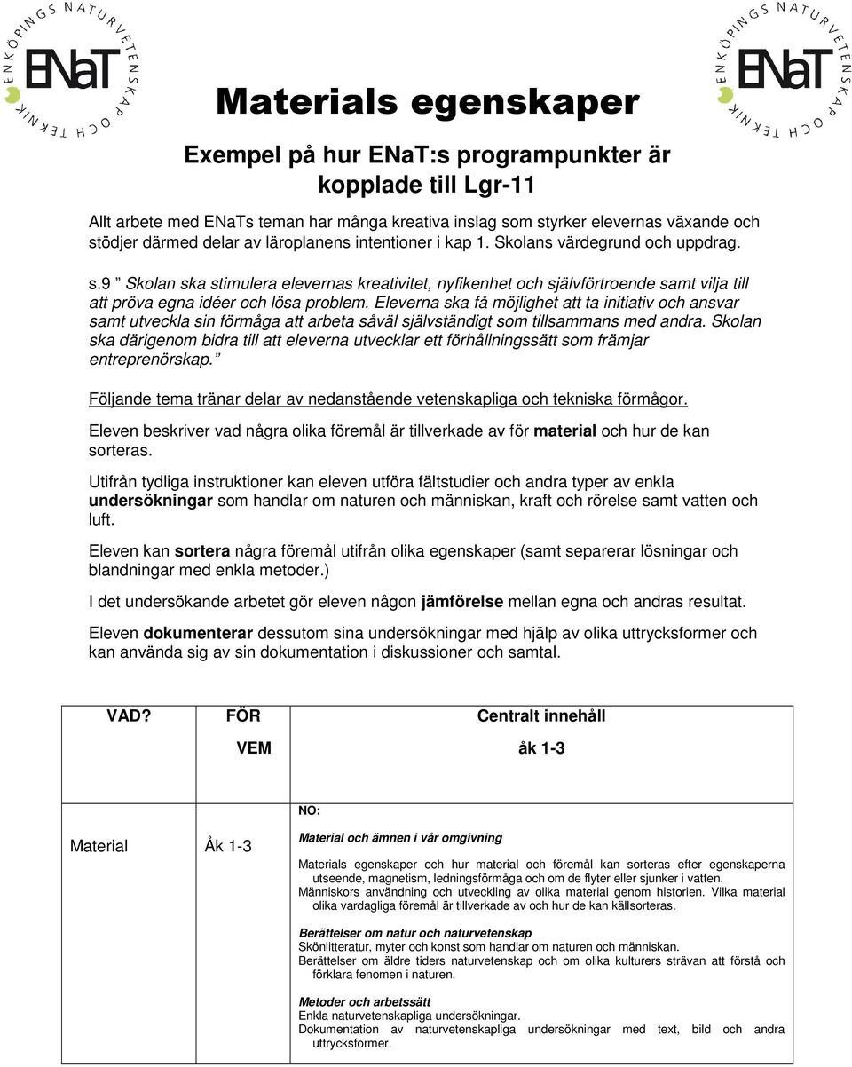 Eleverna ska få möjlighet att ta initiativ och ansvar samt utveckla sin förmåga att arbeta såväl självständigt som tillsammans med andra.