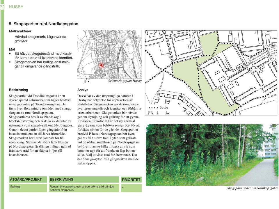 Det finns även flera mindre områden med sparad skogsmark runt Nordkapsgatan.