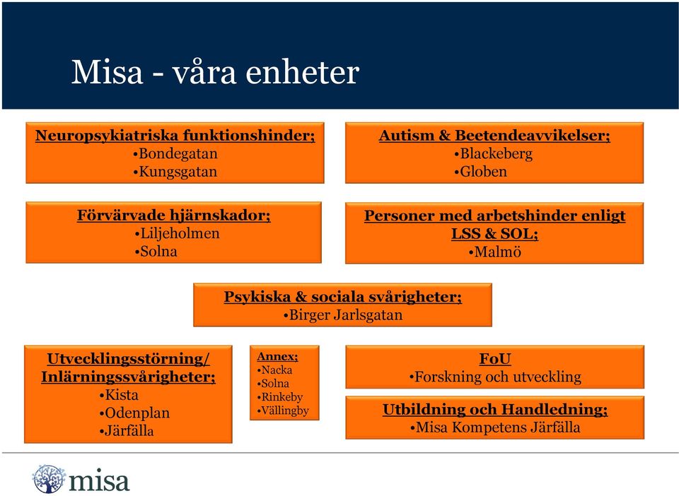 sociala svårigheter; Birger Jarlsgatan Utvecklingsstörning/ Inlärningssvårigheter; Kista Odenplan Järfälla