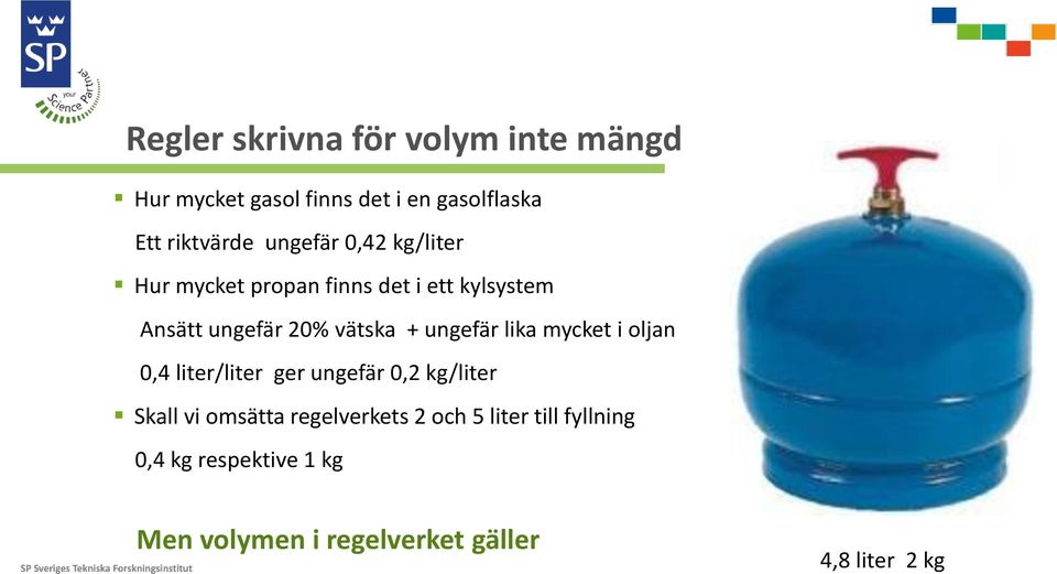 ungefär lika mycket i oljan 0,4 liter/liter ger ungefär 0,2 kg/liter Skall vi omsätta