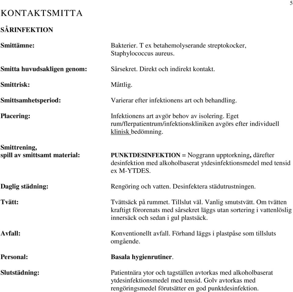 Rengöring och vatten. Desinfektera städutrustningen. Tvättsäck på rummet. Tillslut väl. Vanlig smutstvätt.