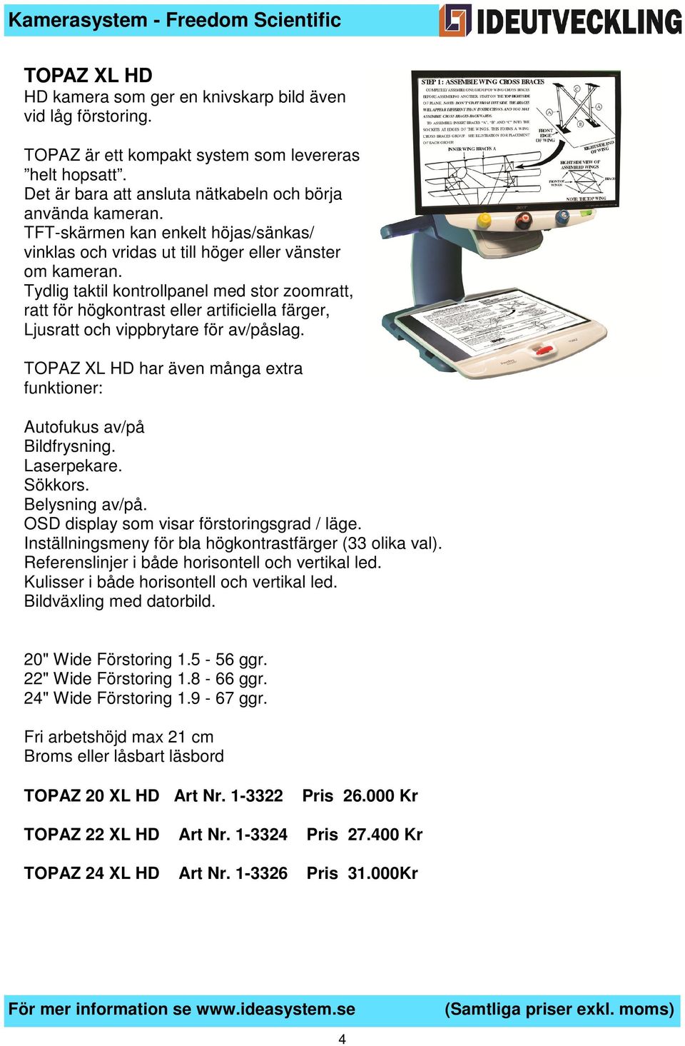 Tydlig taktil kontrollpanel med stor zoomratt, ratt för högkontrast eller artificiella färger, Ljusratt och vippbrytare för av/påslag.