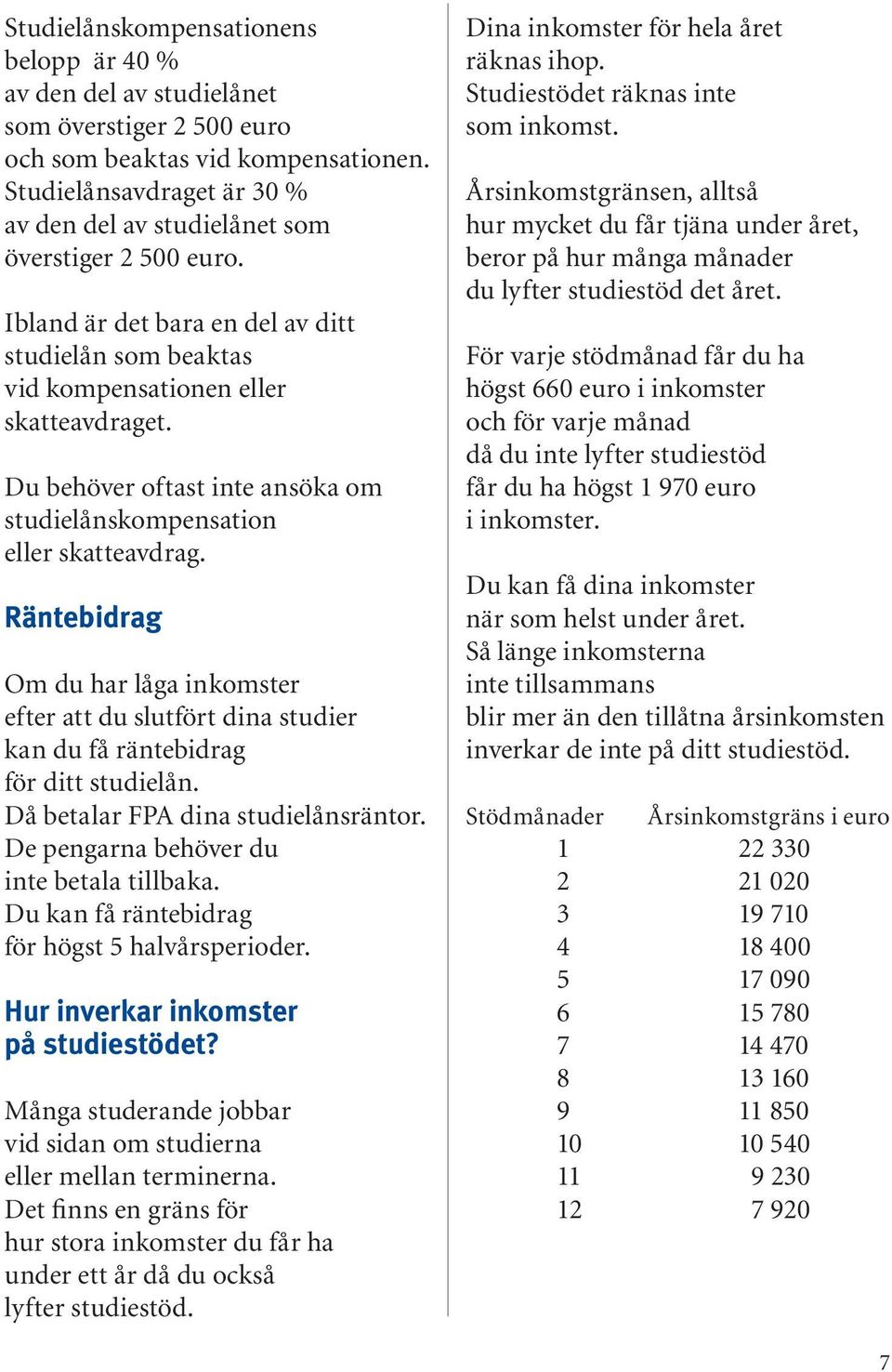 Du behöver oftast inte ansöka om studielånskompensation eller skatteavdrag. Räntebidrag Om du har låga inkomster efter att du slutfört dina studier kan du få räntebidrag för ditt studielån.