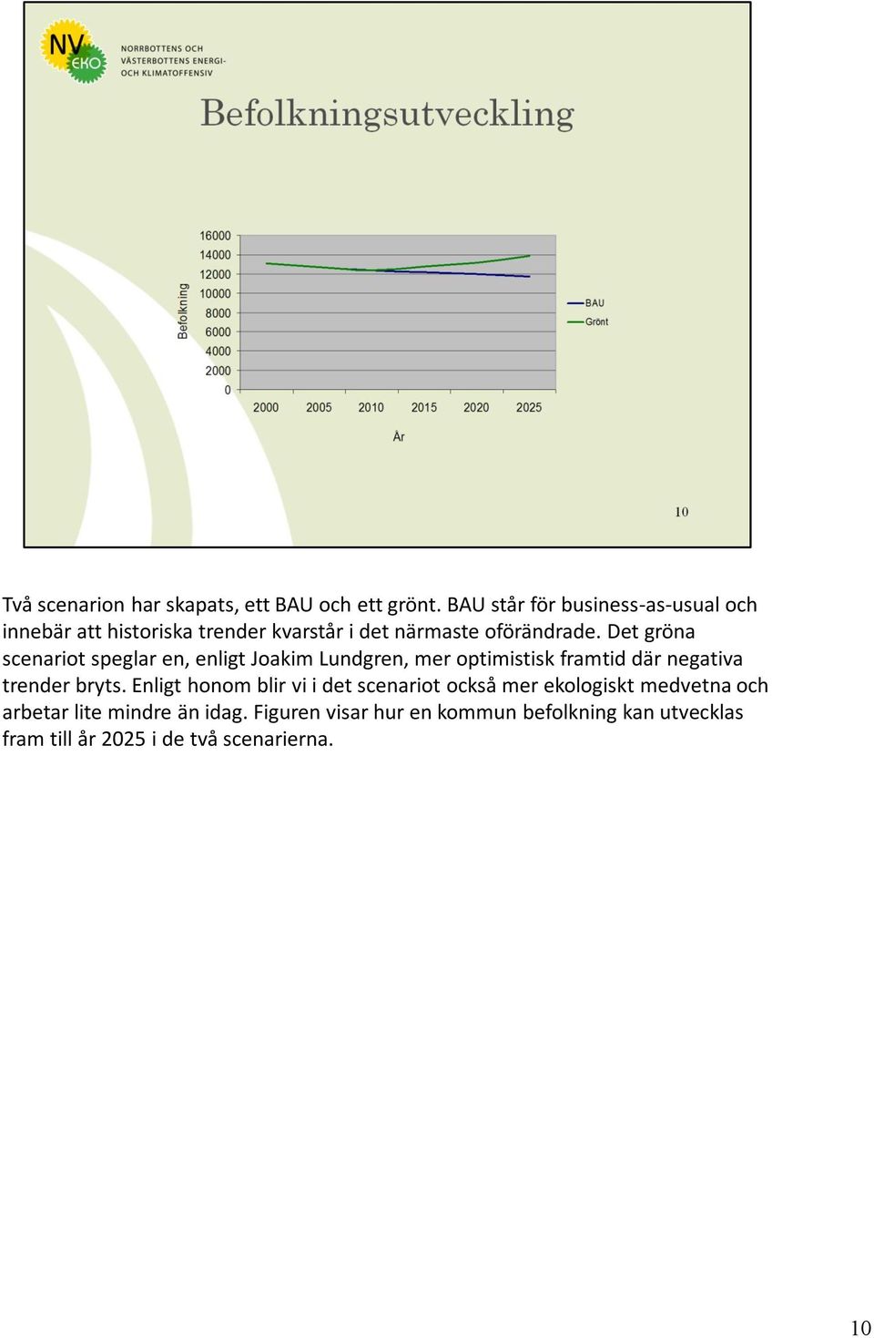 Det gröna scenariot speglar en, enligt Joakim Lundgren, mer optimistisk framtid där negativa trender bryts.