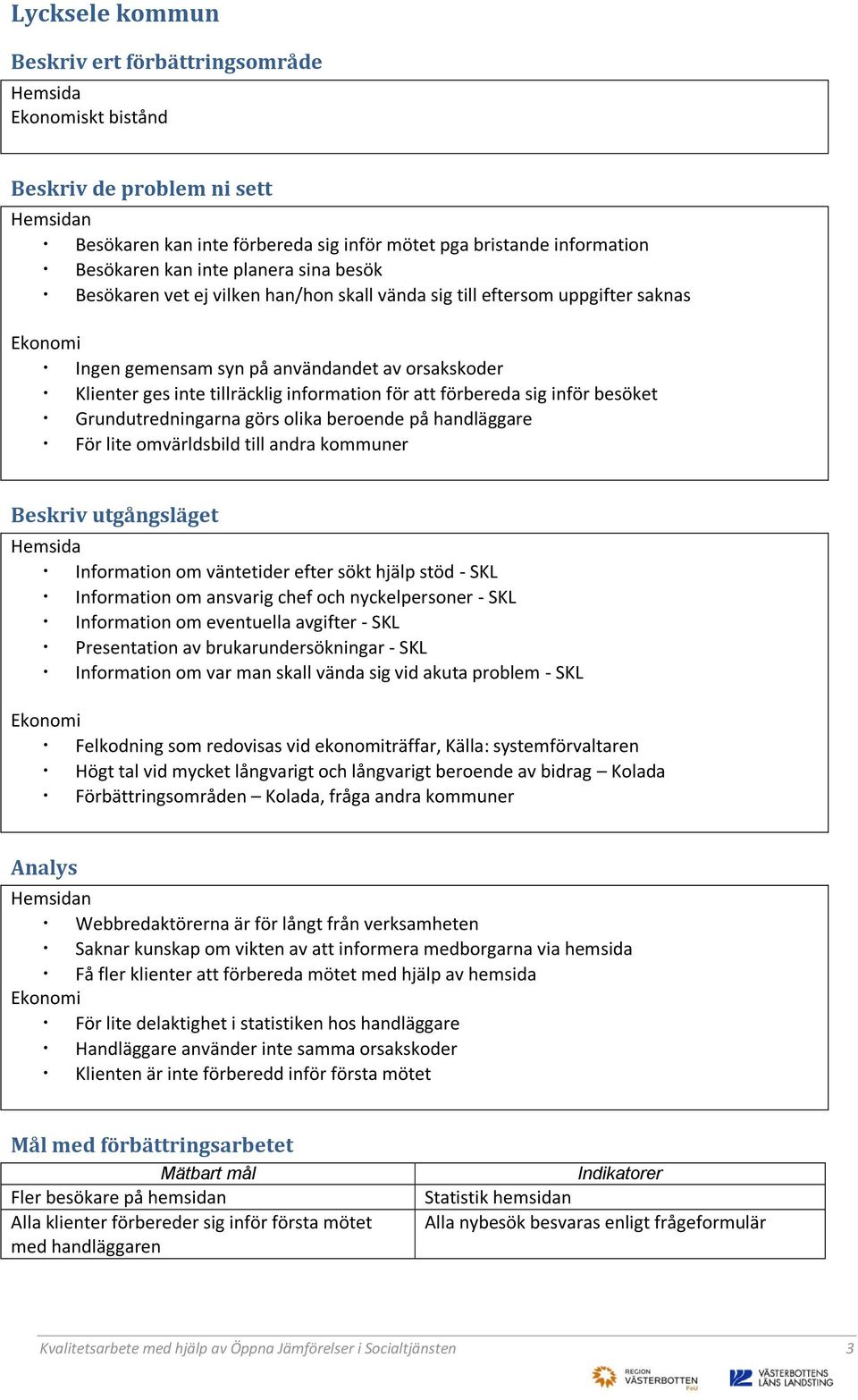 för att förbereda sig inför besöket Grundutredningarna görs olika beroende på handläggare För lite omvärldsbild till andra kommuner Beskriv utgångsläget Hemsida Information om väntetider efter sökt