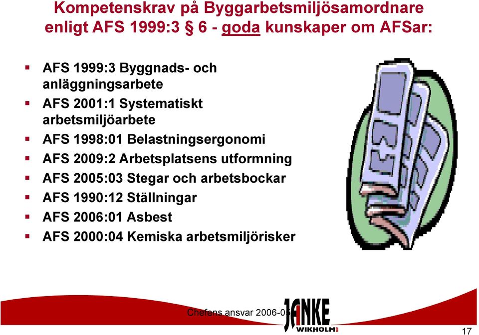 arbetsmiljöarbete AFS 1998:01 Belastningsergonomi AFS 2009:2 Arbetsplatsens utformning AFS