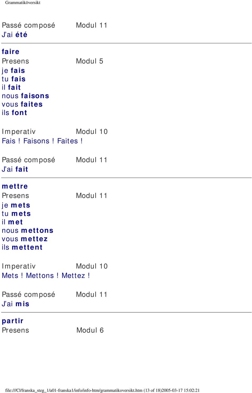 J ai fait mettre Presens Modul 11 je mets tu mets il met nous mettons vous mettez ils