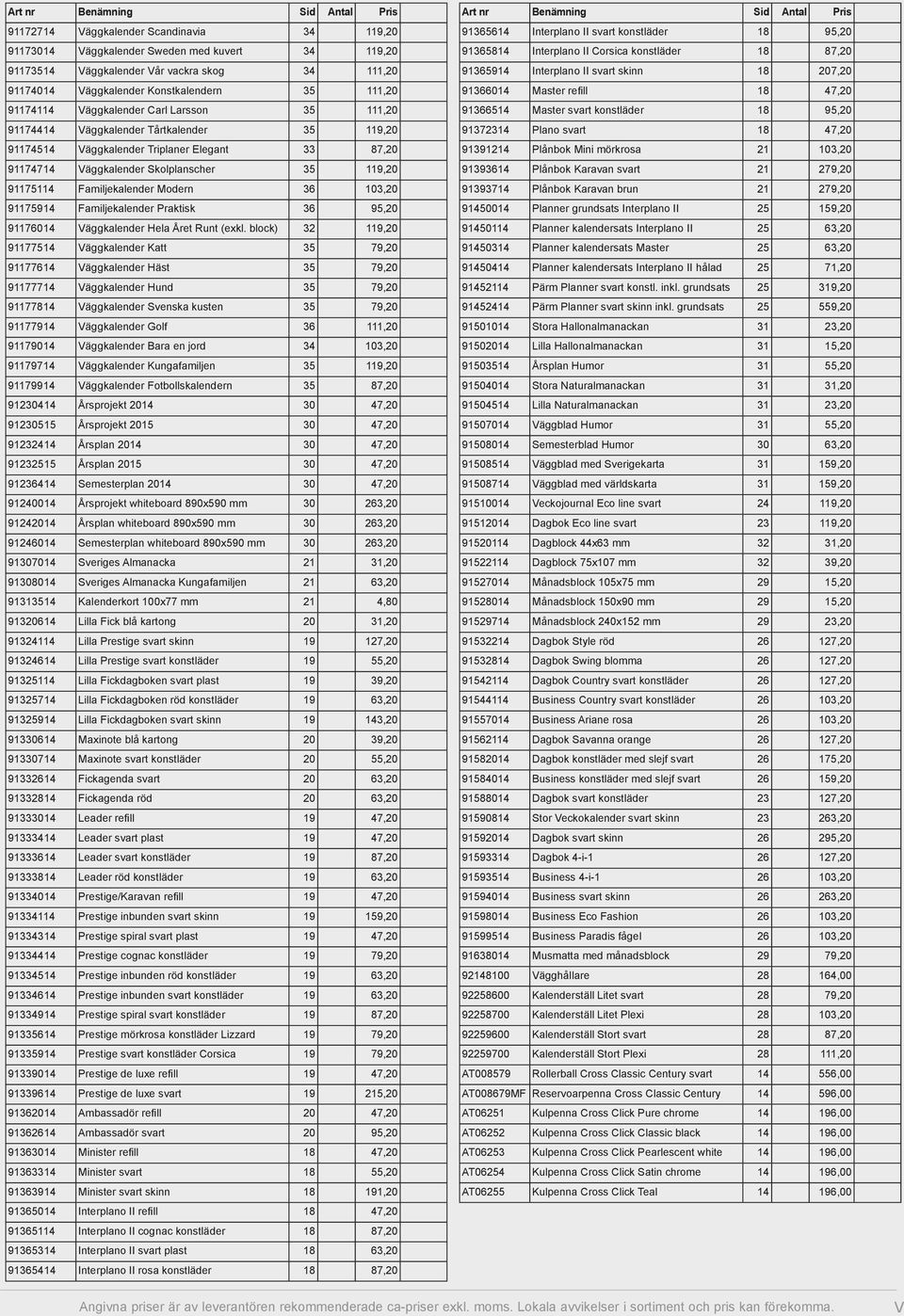 Familjekalender Modern 36 103,20 91175914 Familjekalender Praktisk 36 95,20 91176014 Väggkalender Hela Året Runt (exkl.