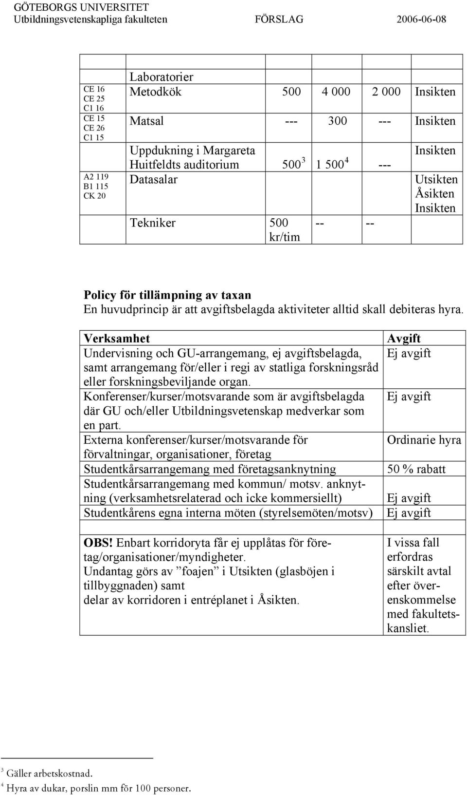 Verksamhet Undervisning och GU-arrangemang, ej avgiftsbelagda, samt arrangemang för/eller i regi av statliga forskningsråd eller forskningsbeviljande organ.