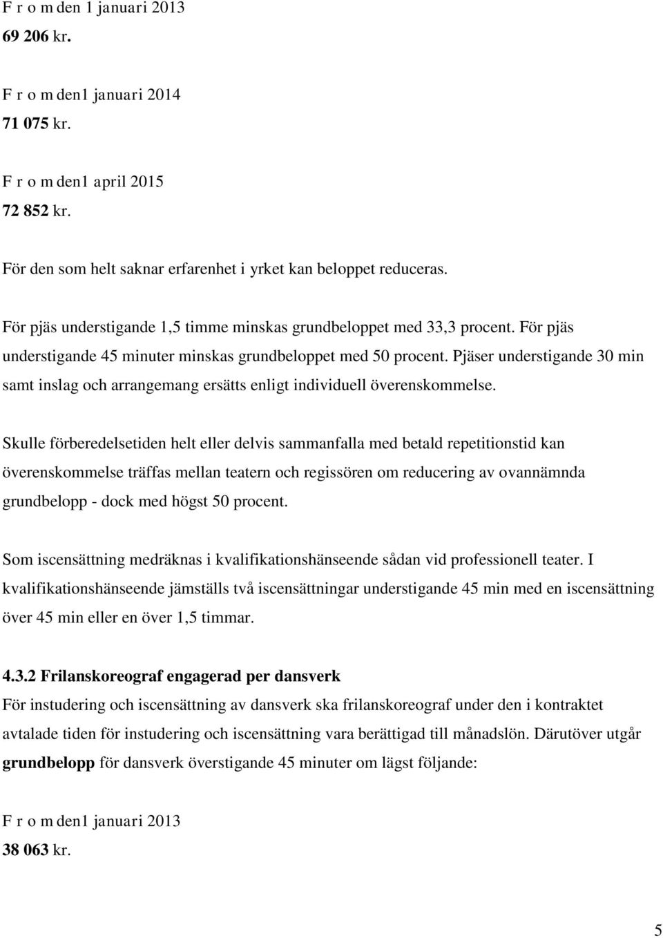 Pjäser understigande 30 min samt inslag och arrangemang ersätts enligt individuell överenskommelse.