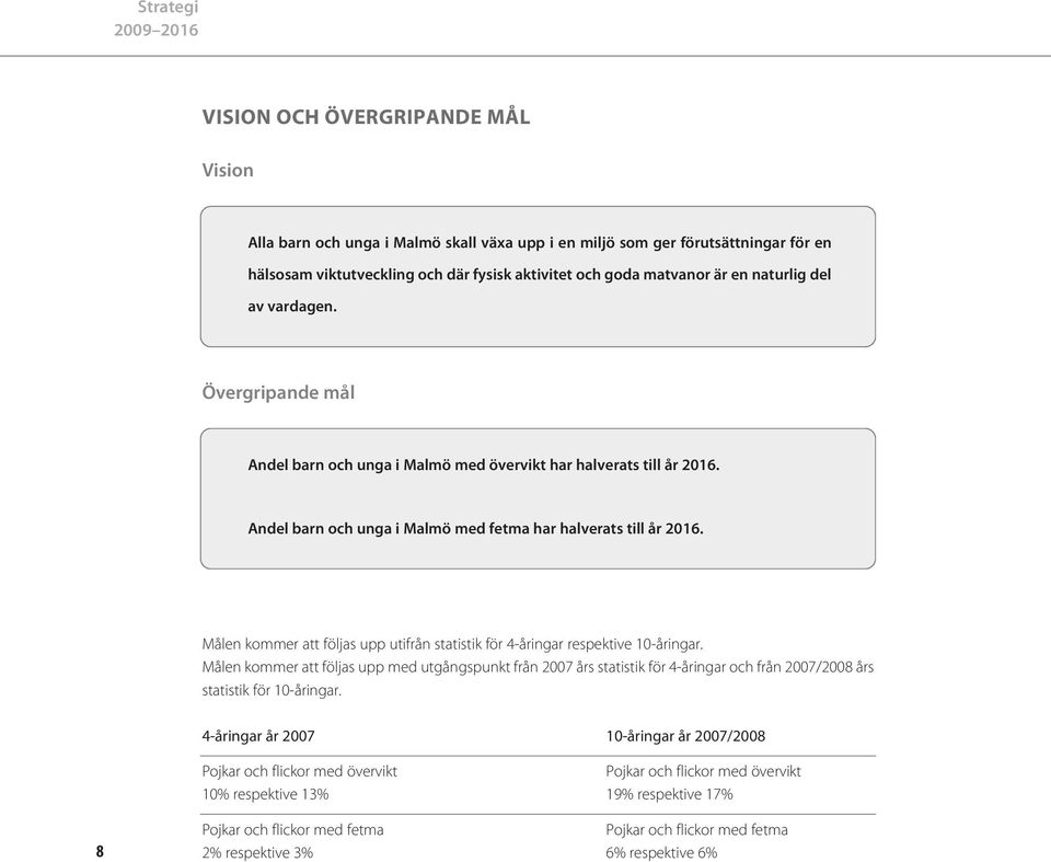 Målen kommer att följas upp utifrån statistik för 4-åringar respektive 10-åringar.