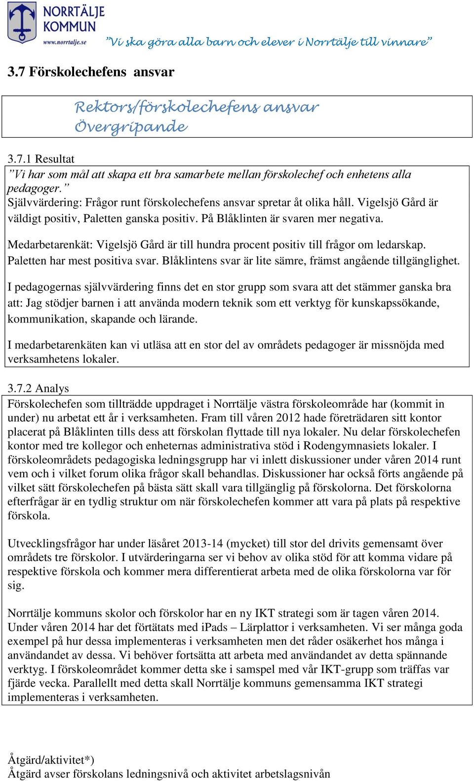 Medarbetarenkät: Vigelsjö Gård är till hundra procent positiv till frågor om ledarskap. Paletten har mest positiva svar. Blåklintens svar är lite sämre, främst angående tillgänglighet.