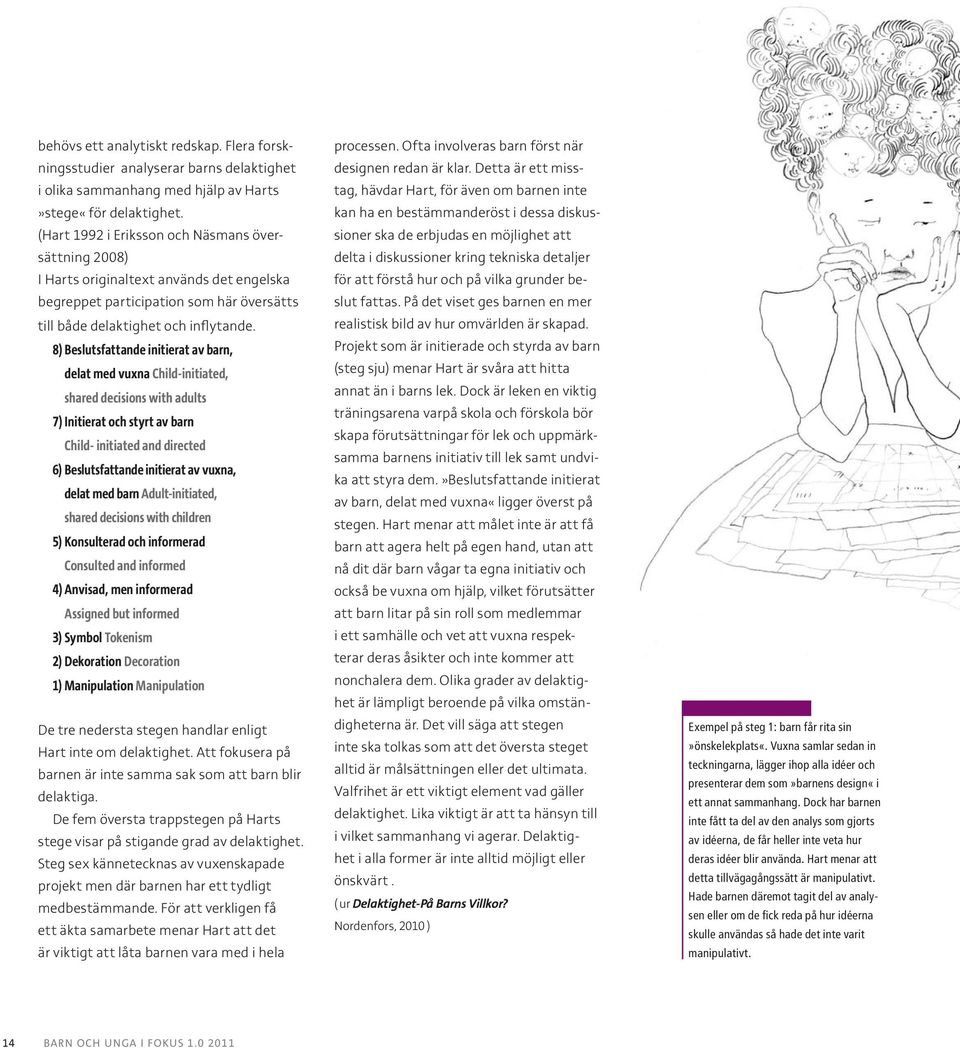 8) beslutsfattande initierat av barn, delat med vuxna Child-initiated, shared decisions with adults 7) initierat och styrt av barn Child- initiated and directed 6) beslutsfattande initierat av vuxna,