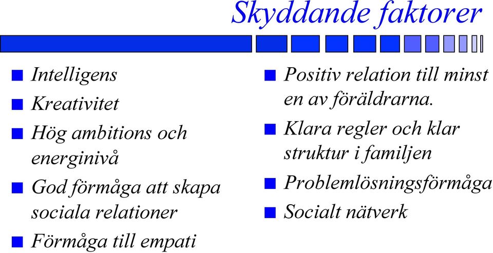 empati Positiv relation till minst en av föräldrarna.