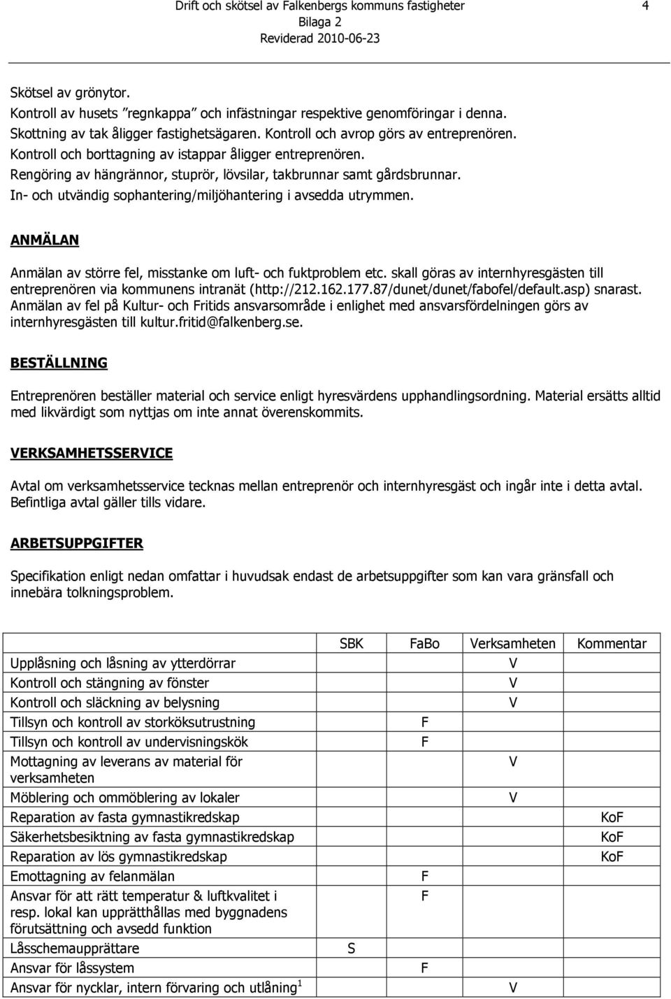In- och utvändig sophantering/miljöhantering i avsedda utrymmen. ANMÄLAN Anmälan av större fel, misstanke om luft- och fuktproblem etc.