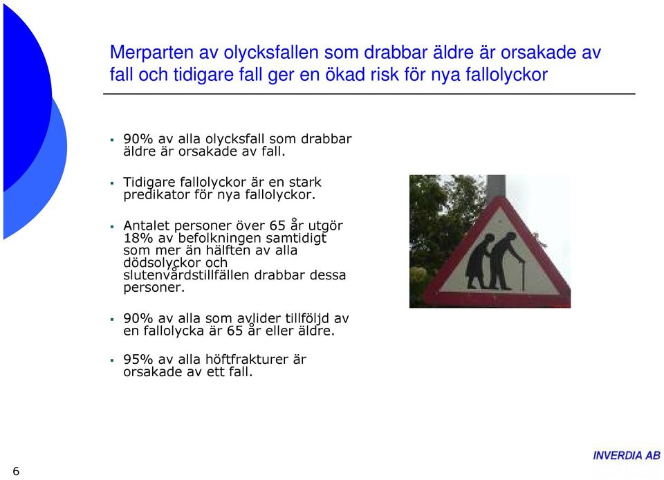Antalet personer över 65 år utgör 18% av befolkningen samtidigt som mer än hälften av alla dödsolyckor och slutenvårdstillfällen