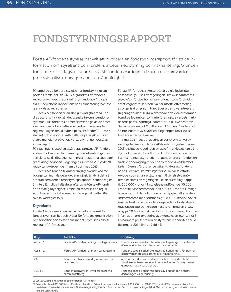 På uppdrag av fondens styrelse har fondstyrningsrapportens första del (sid 36 39) granskats av fondens revisorer och deras granskningsyttrande återfinns på sid 40.