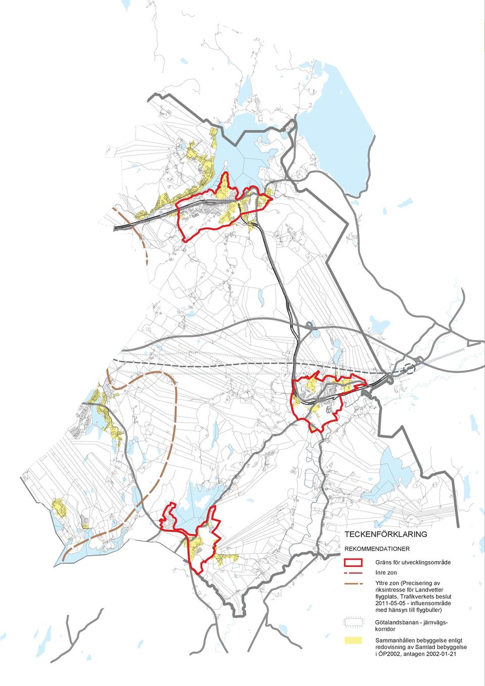 zon Yttre zon (Precisering av riksintresse för Landvetter flygplats, Trafikverkets beslut 2011-05-05 - influensområde med hänsyn till flygbuller)