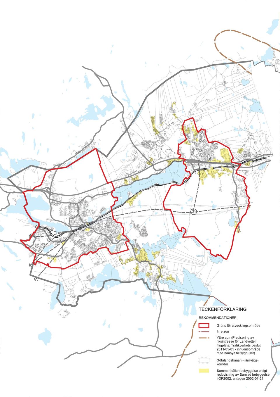 zon Yttre zon (Precisering av riksintresse för Landvetter flygplats, Trafikverkets beslut 2011-05-05 - influensområde med hänsyn till flygbuller)