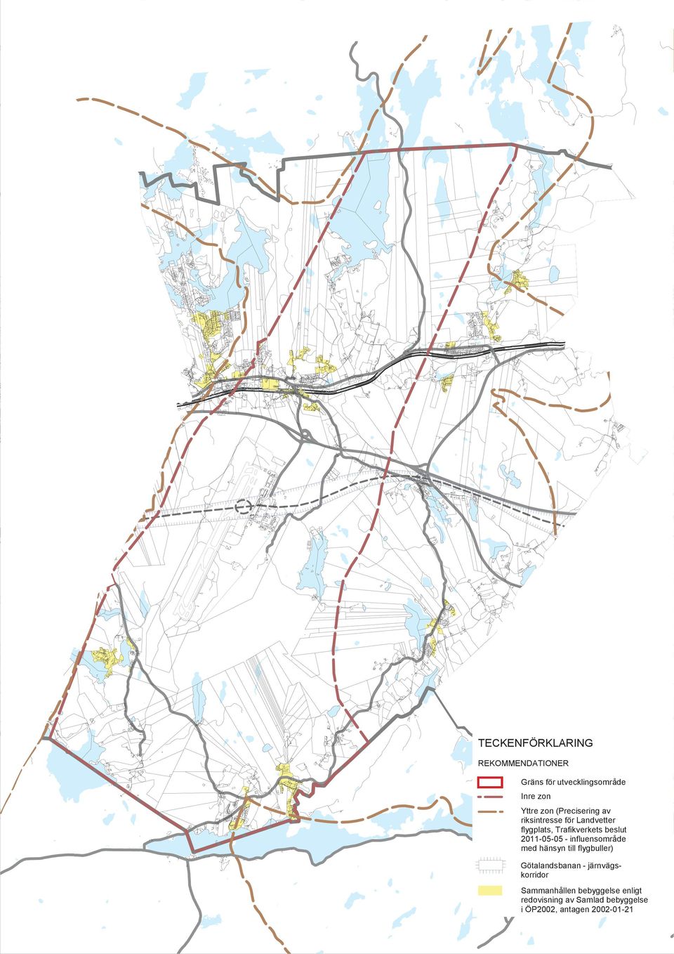 zon Yttre zon (Precisering av riksintresse för Landvetter flygplats, Trafikverkets beslut 2011-05-05 - influensområde med hänsyn till flygbuller)