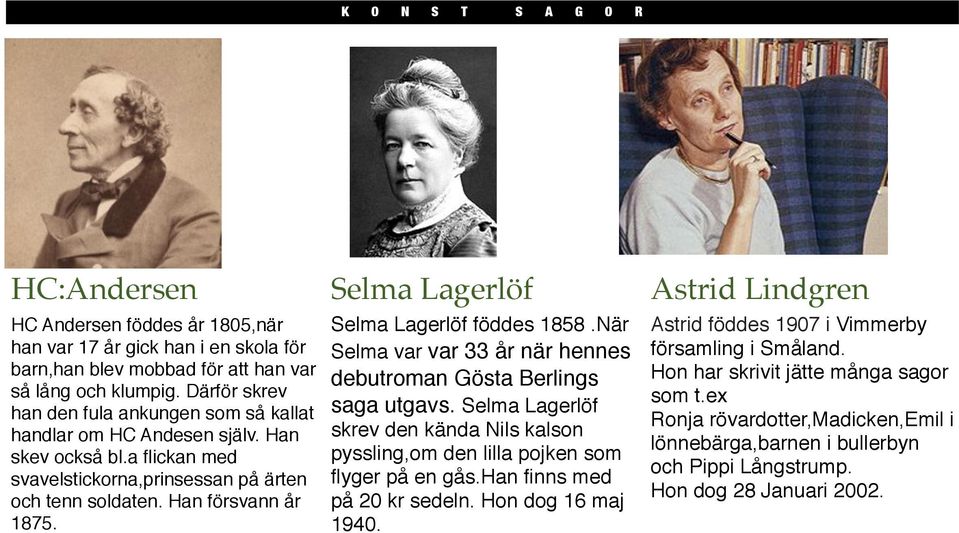 Selma Lagerlöf Selma Lagerlöf föddes 1858.När Selma var var 33 år när hennes debutroman Gösta Berlings saga utgavs.