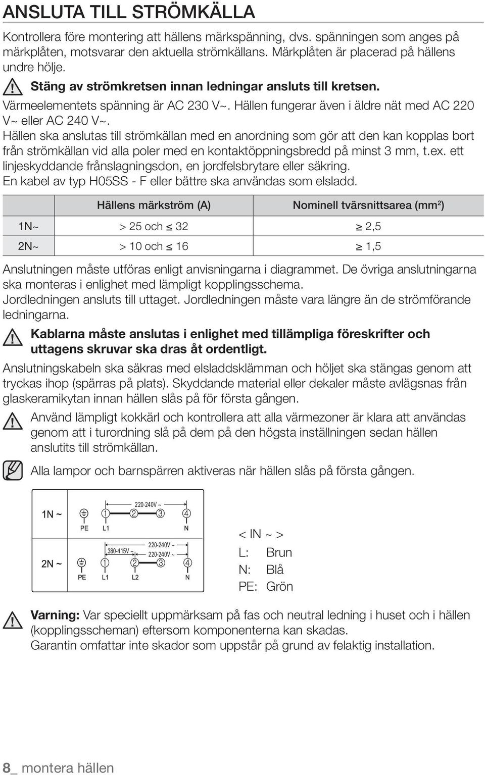 Hällen fungerar även i äldre nät med AC 220 V~ eller AC 240 V~.