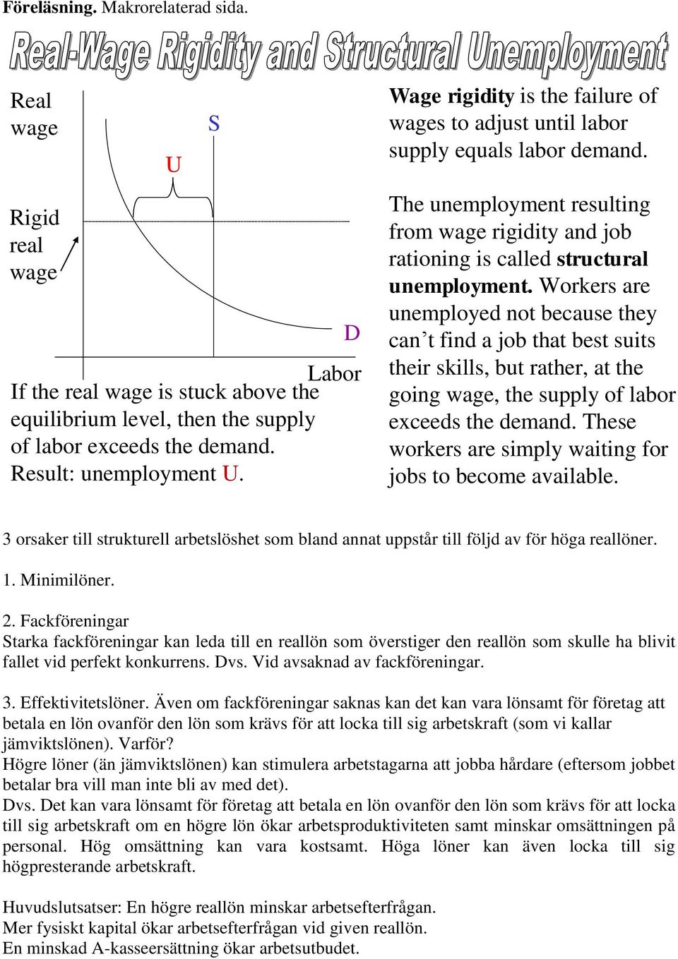 Workers are unemployed not because they can t find a job that best suits their skills, but rather, at the going wage, the supply of labor exceeds the demand.