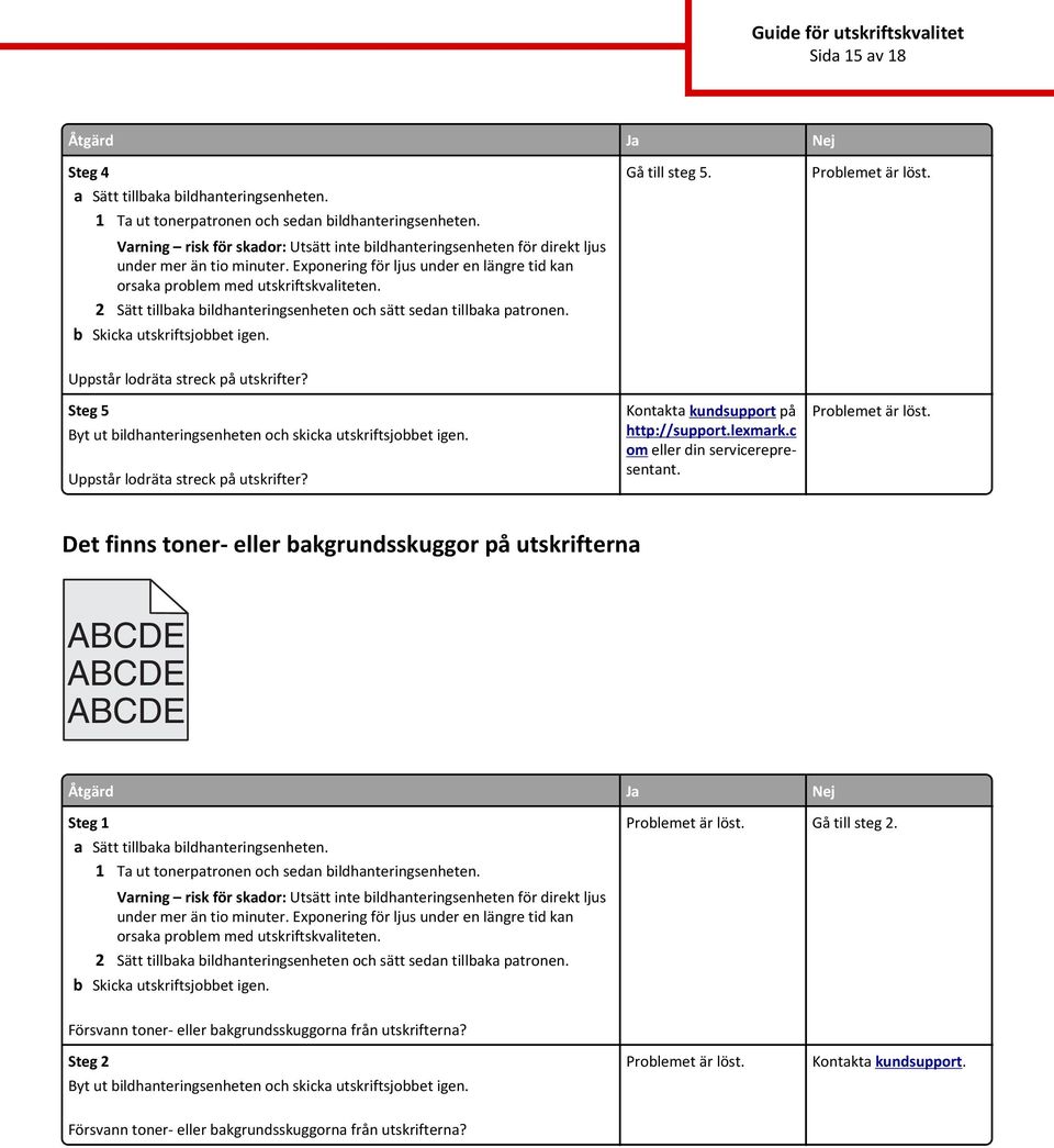 Kontakta kundsupport på http://support.lexmark.c om eller din servicerepresentant.