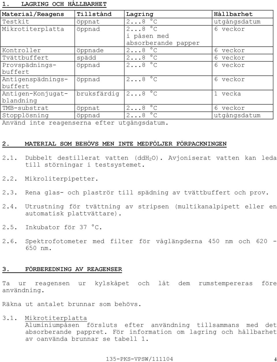 ..8 C 1 vecka TMBsubstrat öppnat 2...8 C 6 veckor Stopplösning öppnad 2...8 C utgångsdatum Använd inte reagenserna efter utgångsdatum. 2. MATERIAL SOM BEHÖVS MEN INTE MEDFÖLJER FÖRPACKNINGEN 2.1. Dubbelt destillerat vatten (ddh 2 O).