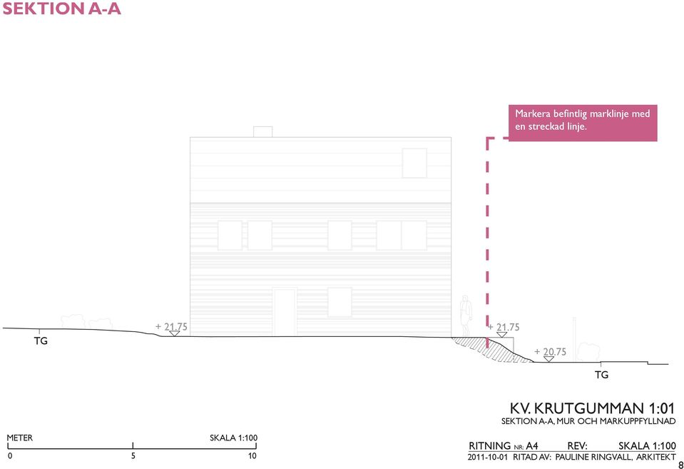 KRUUMMAN 1:01 SEKTION A-A, MUR OCH MARKUPPFYLLNAD RITNING NR: