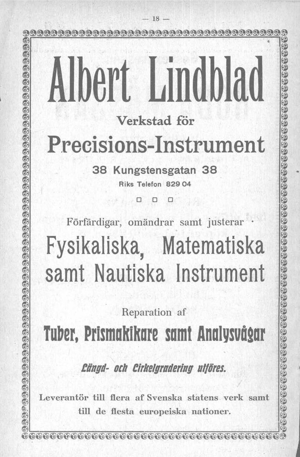 Riks Telefon 829 04 O O D Förfärdigar, omändrr. samt justerar'.