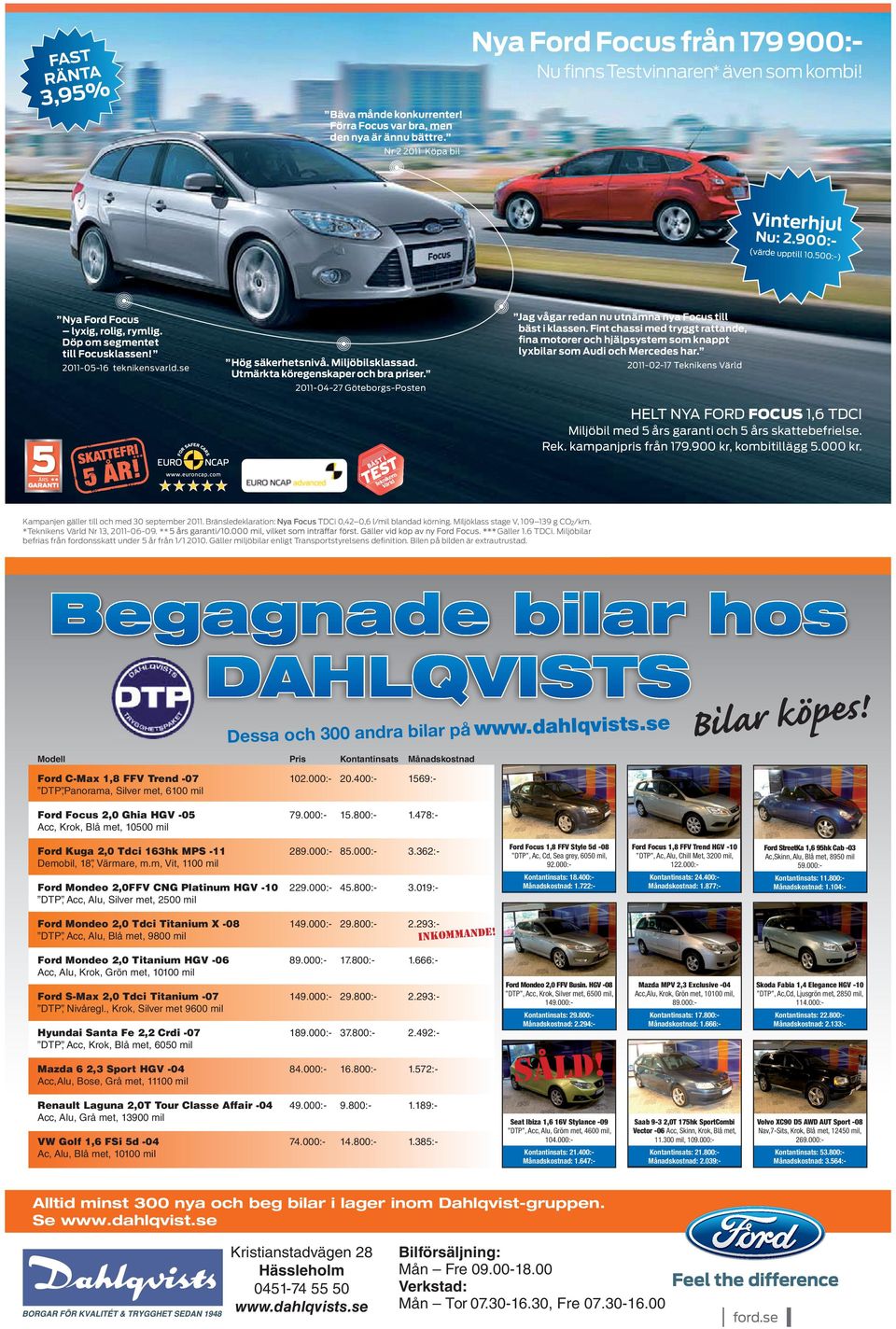 Utmärkta köregenskaper och bra priser. 2011-04-27 Göteborgs-Posten Jag vågar redan nu utnämna nya Focus till bäst i klassen.