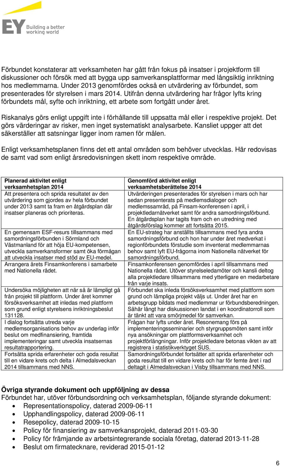 Utifrån denna utvärdering har frågor lyfts kring förbundets mål, syfte och inriktning, ett arbete som fortgått under året.