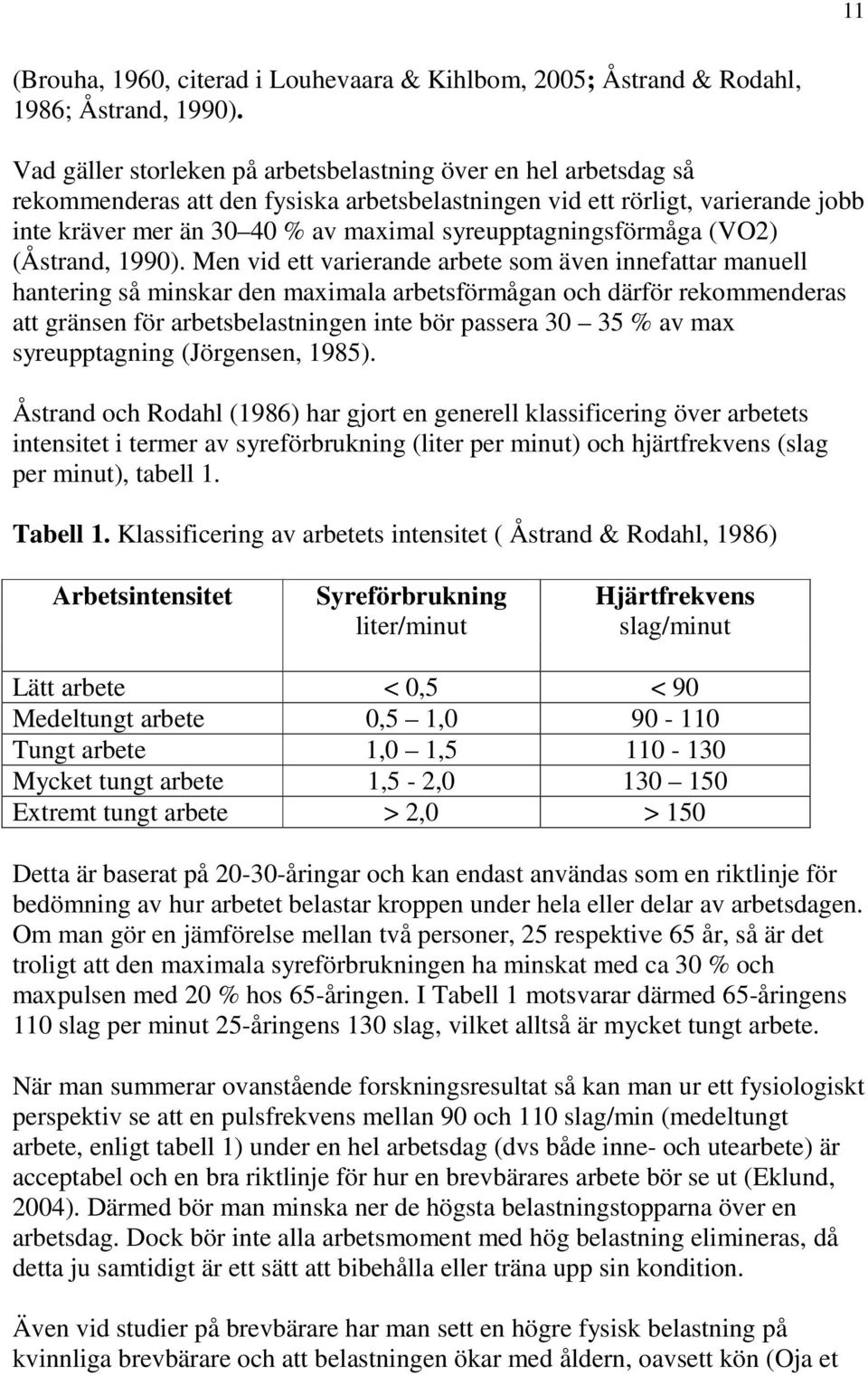 syreupptagningsförmåga (VO2) (Åstrand, 1990).