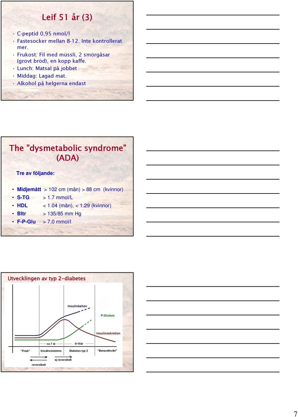 Alkohol på helgerna endast The dysmetabolic syndrome (ADA) Tre av följande: Midjemått > 102 cm (män) > 88 cm