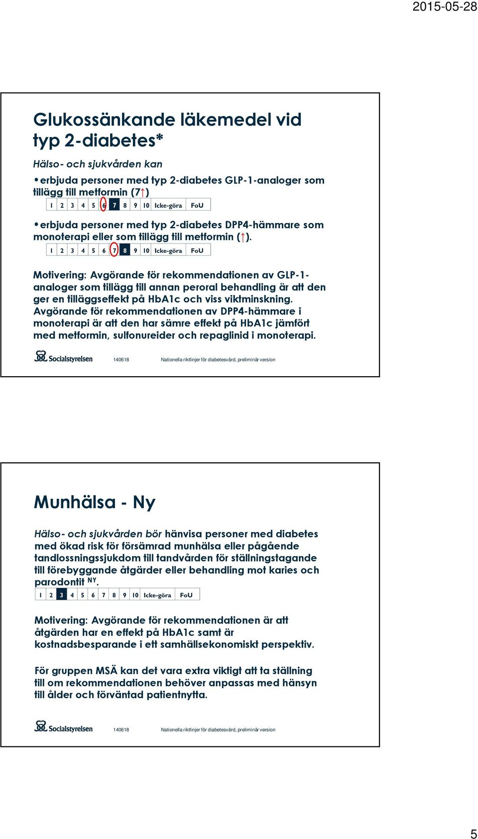 Motivering: Avgörande för rekommendationen av GLP-1- analoger som tillägg till annan peroral behandling är att den ger en tilläggseffekt på HbA1c och viss viktminskning.