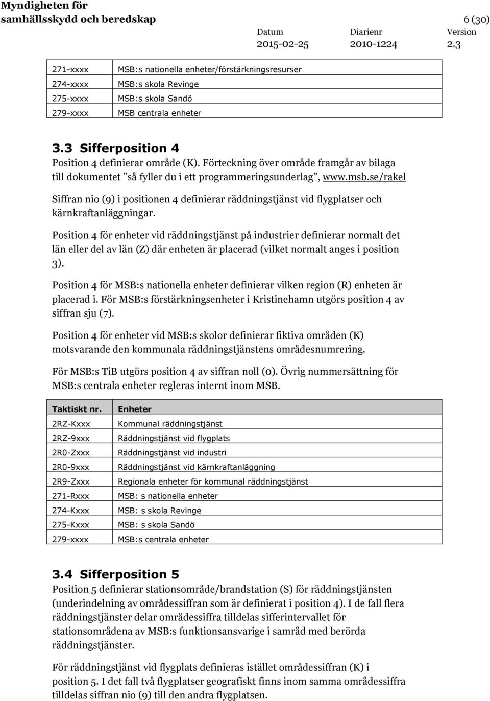 se/rakel Siffran nio (9) i positionen 4 definierar räddningstjänst vid flygplatser och kärnkraftanläggningar.