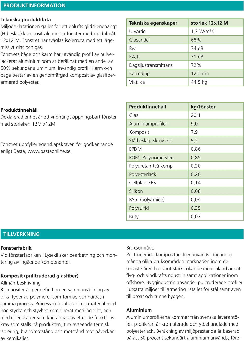 Invändig profil i karm och båge består av en genomfärgad komposit av glasfiberarmerad polyester.