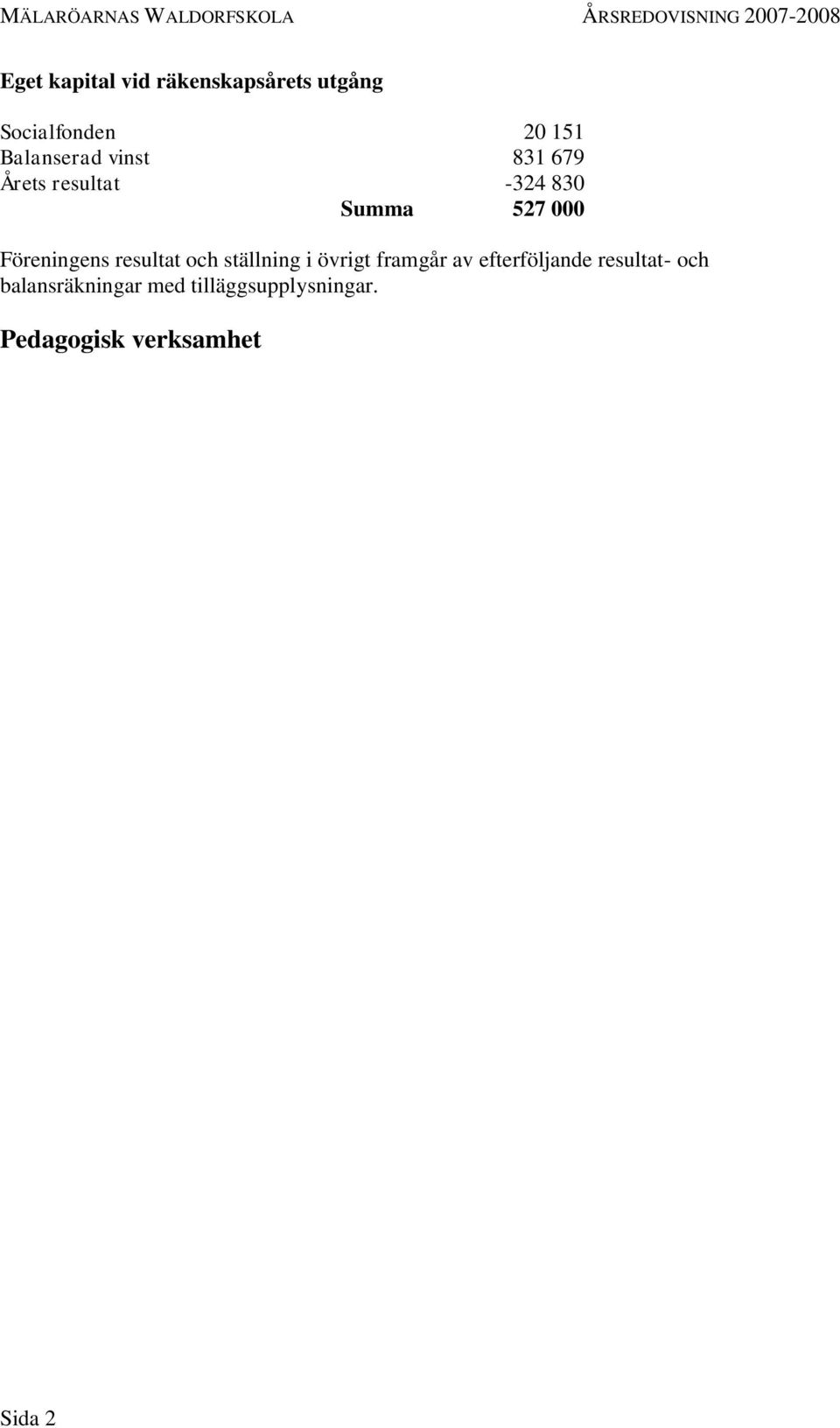 Föreningens resultat och ställning i övrigt framgår av efterföljande
